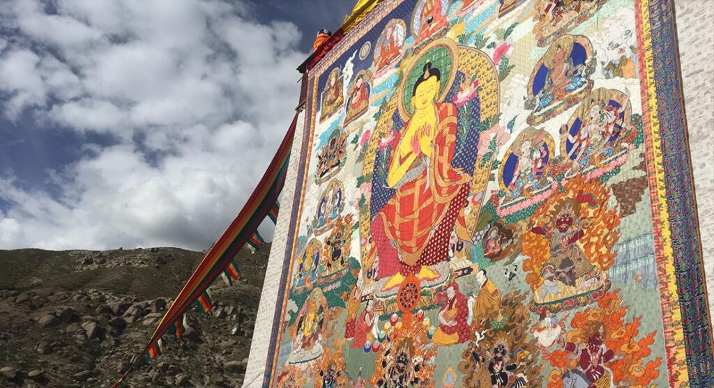 Maitreya Thangka on display during Yogurt festival