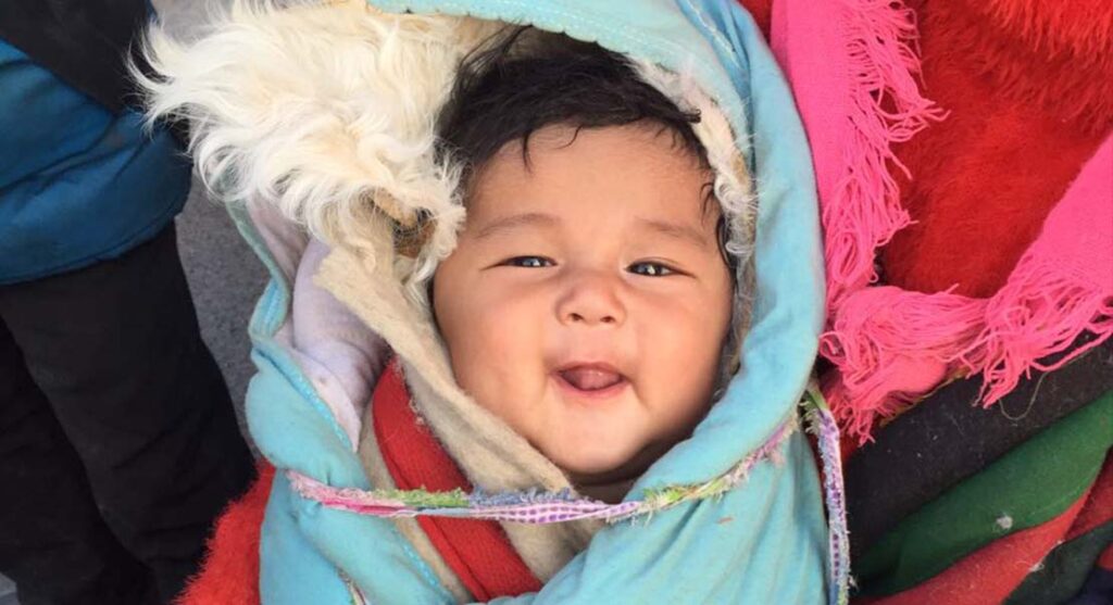 tibetan nomad baby in Barkhor during winter
