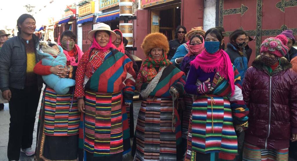 tibetan nomad family in Barkhor during winter